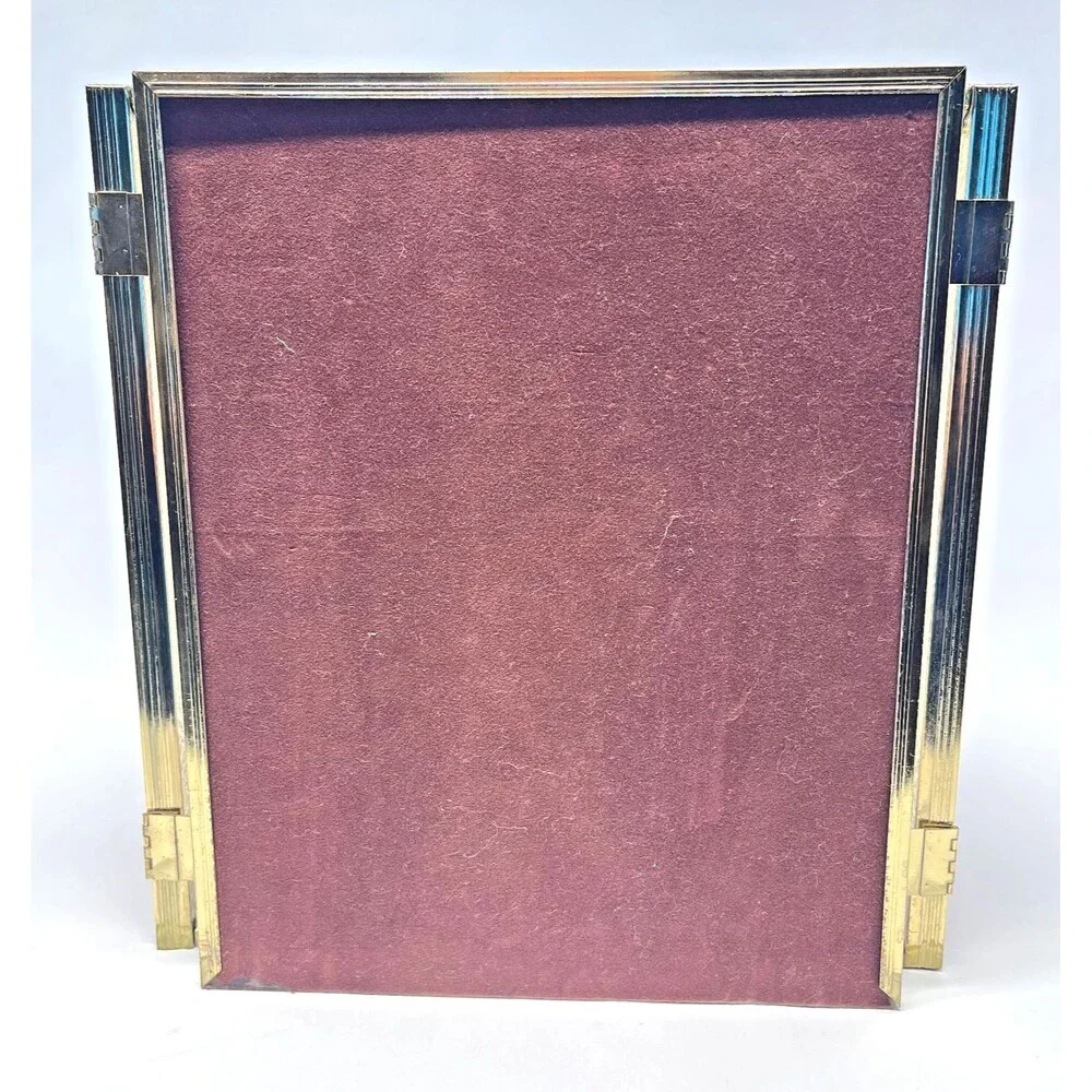 Vintage Tri-Fold Gold Tone Hinged Picture Frame Holds (3) 8x10 Photos-Tabletop